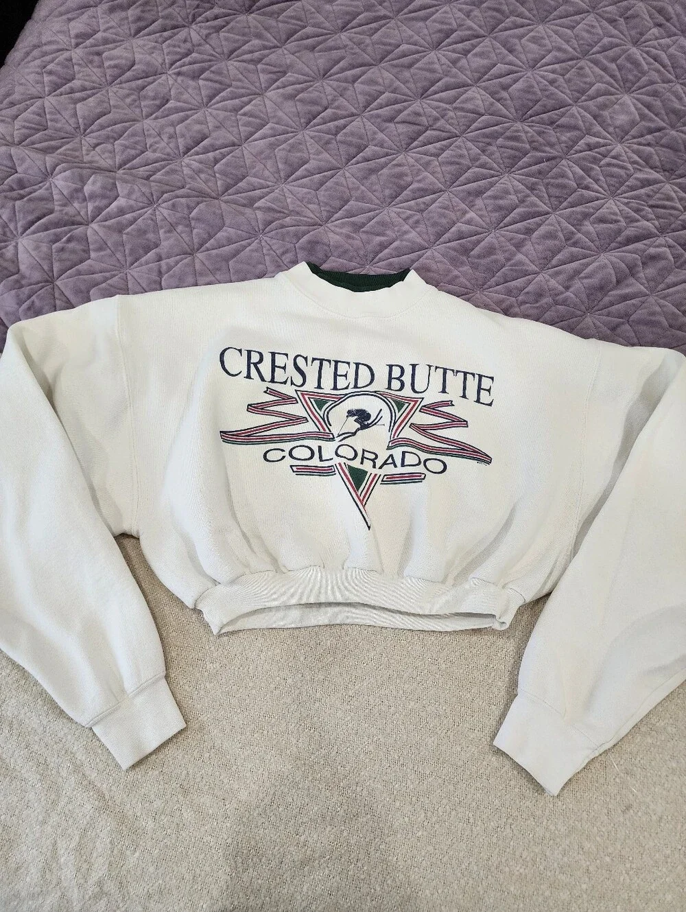 Vintage ALORE Custom Cropped Crewneck Sweatshirt 90s COLORADO - Picture 17 of 17